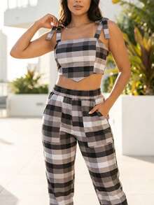 Women's Outfit In Vibrant Colorful Checkered Patterns, Perfect For An Elegant June Festival. - 黑棋 - 查看 4