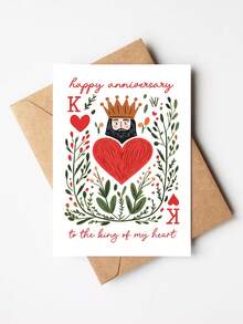 1pc Happy Anniversary Greeting Card With Envelope, King Of My Heart Design, Romantic For Him/Her, Blank Inside - View 9