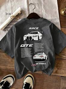 [Cotton T-Shirt] Tween Boy - A Casual Graphic Print Pullover Crew Neck T-Shirt For Boys, Perfect For Spring, Summer, And Autumn. Ideal For Play And Casual Outings. Fun And Colorful T-Shirts To Inspire Every Child's Imagination. A Great Clothing Gift For Children. - 深灰色 - 查看 1
