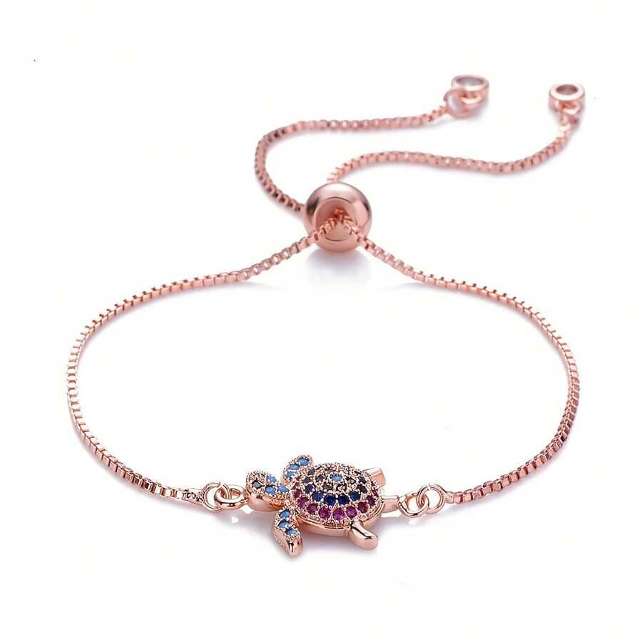 1pcs Fashion New Copper Micro Inlaid Turtle Bracelet Personality Hip Hop Versatile Colorful Small Turtle Box Chain 2025 - KM02-gold - View 1