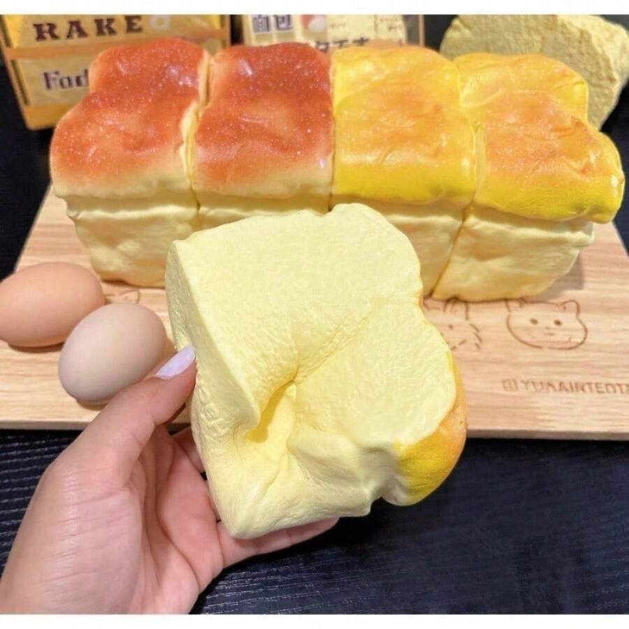 2pcs Slow-Rebound Bread And Butter Set - Custard Bread And Butter Stick, Soft As Real Bread Squeeze Toys, Desk Decor With Creamy Scent, Cute And Squishy For Anxiety Relief - A - View 1