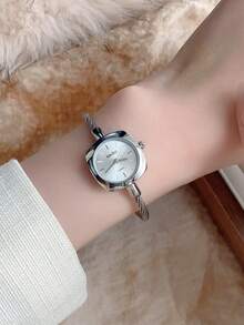 1pc Women's Square Gold Tone Quartz Wristwatch, Minimalist & Fashionable, Suitable For Daily Wear, Best Gift Choice For Holidays - Silver - View 4