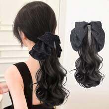 爪夹低双马尾，大波浪优雅流苏合成发半丸子头高马尾假发，多功能假发辫子 HA2872，夏季，假日，旅行 - 彩色 - 查看 7