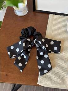 1pc Women's Black & White Polka Dot Bow Scrunchie, Satin Ribbon Ponytail Holder, Elegant Hair Accessory,Summer,Holiday,Travel Hair Elastics Hair Rubber Bands Hair Rope,Festival,Party - Multicolor - View 7