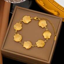 1pc/Vintage Gold Shell Bracelet, Simple & Elegant, Sweet Girl Style, Versatile - Gold - View 1