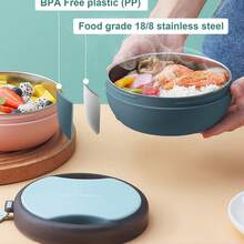 1pc 500ml 304 Stainless Steel Lunch Box With Tableware, Portable Leak Proof Bento Box With Handle & Lid, Detachable Fruit Salad Food Storage Container, Meal Prep Box For Student Adult Use In Home, Office, Camping, Picnic, Travel, Back To School - Multicolor - View 6