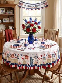 1 Piece 250th Anniversary Patriotic Print Round & Rectangle Tablecloth, American Flag Style Polyester Waterproof Stain Resistant Washable Reusable Table Cover For 4th Of July Independence Day, Memorial Day, Labor Day, Spring Summer, Outdoor Pool Party, BBQ, Home Kitchen Dining Room Decor - 001 - View 8