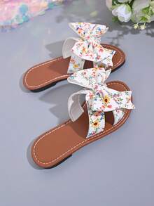 Ultra-Thin Breathable Sole Bowknot Design Girls' Open Toe Sandals, New Summer Style, Soft Bottom, Sweet Floral Princess Shoes, Suitable For Toddler To Big Kids, Can Be Worn Indoors And Outdoors - Beige - View 4