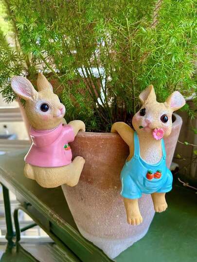 1pc Rabbit Hanging Planter Decor For Fish Tank, Cute Rabbit Design Aquarium Ornament, Convenient Hanging On Tank Edge, For Aquatic Environment, Ideal For Fish Tank And Office Desk Scenery, Creating A Fresh Pastoral Underwater Landscape