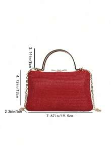 Fashionable Luxury Rhinestone Embellished Square Box Clutch Handbag, Party Evening Bag, Gift For Date - Red - View 2