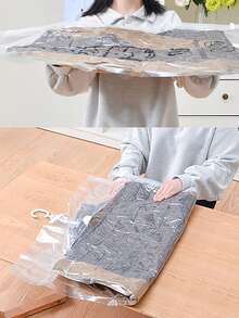 1pc Hanging Vacuum Compression Bag Transparent Vacuum Compression Bag With Hook, Can Hang Clothes, Storage And Organization, Dustproof, Household Clothing Bedding Storage Bag, Space Saving, Suitable For Bedding, Blanket, Etc., Bedroom Storage Bag, Wardrobe Storage Bag, Home Bedroom Dormitory Wardrobe Storage Bag, Can Store Dresses, Shirts, Coats, Etc. - Multicolor - View 6