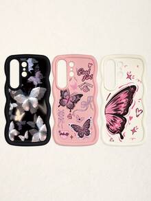 3pcs Butterfly Series Shock-Absorbing Phone Cases, 3D Stereoscopic Wavy Edges, Fashionable TPU Phone Cases, Creative And Stylish Wavy Pattern Full Coverage Anti-Drop Phone Cases In Black, Beige, And Pink Compatible With Iphone Air/17/17 Pro/17 Pro Max, Compatible With IPhone 13, Phones - Multicolor - View 65