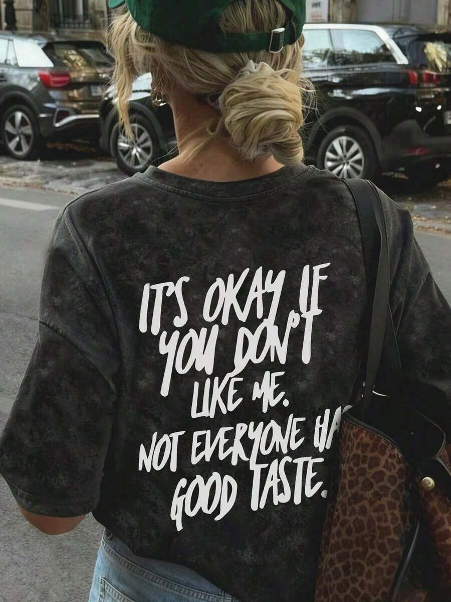 sommer outfit damen Damen-Sommer-Tops, Neues Lässiges Rundhals-Kurzarm-T-Shirt, Einfaches Modisches Amerikanisches Cool-Attitude-Buchstabenmuster, Vielseitiges Stilvolles Damen-Top in Weiß t shirt damen - Schwarz - Übersicht 1