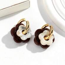 一对时尚不锈钢圈形耳环，配亚克力花朵吊坠，适合女性日常及节日佩戴，多巴胺花朵圈形耳环，派对饰品礼品 - 花 - 查看 30