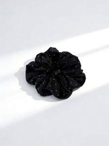 1pc Vintage French Velvet Rhinestone Scrunchie, Elegant Black Rhinestone Hair Tie, Versatile Daily Hair Accessory, Hair Accessories - Black - View 3