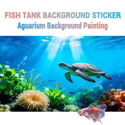 Sea Turtle, Coral And Aquatic Plants, Aquarium Background Painting, Aquarium Background Sticker, Reptile Habitat Background Sticker, Self-Adhesive Front, Aquarium Landscape Decor, Aquarium Decorations
