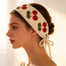 1件装女士夏季红色樱桃发带 - 头巾，波西米亚风针织钩编宽发带沙滩配饰 - 彩色 - 查看 8