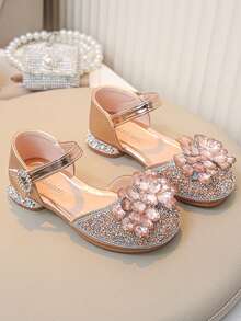 Sandal công chúa đính đá hoa cho bé gái, đế mềm chống trơn trượt, sandal biểu diễn dành cho trẻ em. - Hồng - Xem 4