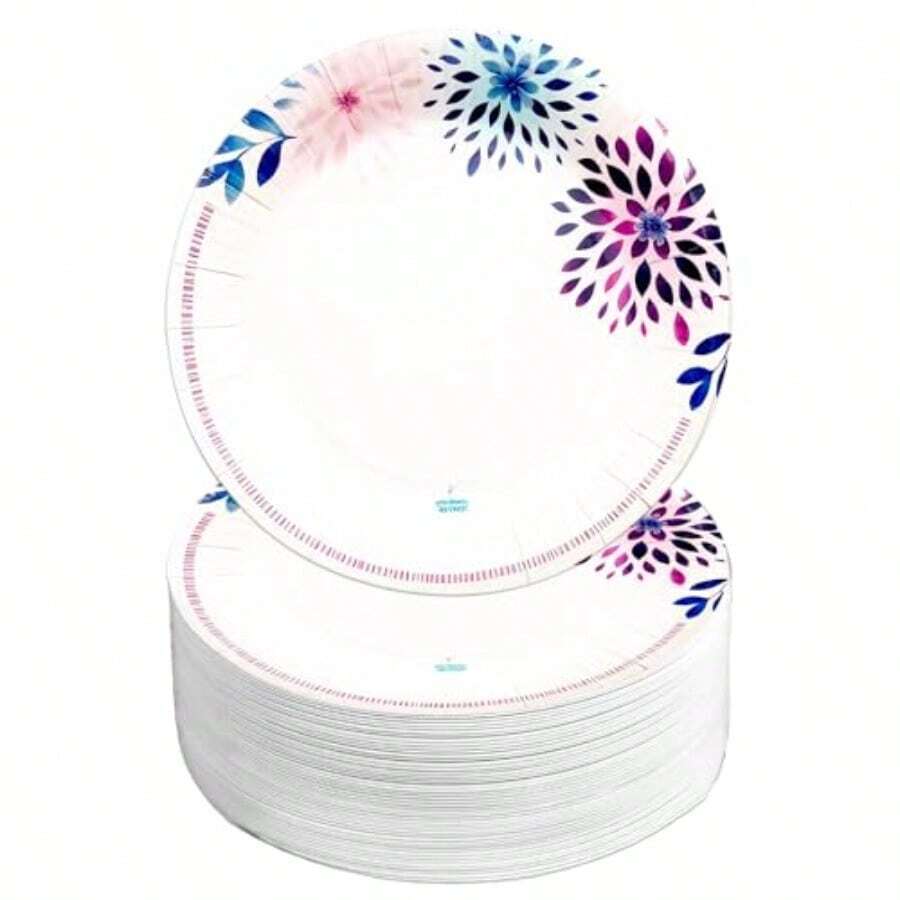 Disposable Plates, Bowls & Cutlery - 100 Pc Plate 9 Purple Border - View 1