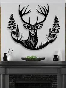 1 pieza Decoración de pared de metal con diseño de ciervo del bosque, escultura decorativa de pared, adorno de metal con diseño de ciervo del bosque, cartel de ciervo de metal personalizado, decoración de pared con escultura, regalo para cazadores de ciervos, cartel de caza, cartel decorativo de metal para muebles, decoración para exteriores, decoración de hotel - Multicolor - Ver 10