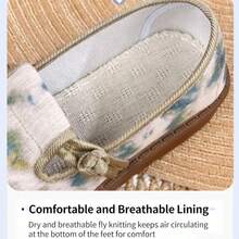 1双女士扎染刺绣小鹿平底鞋，中国风透气帆布乐福鞋，波西米亚休闲套脚鞋 - 綠色 - 查看 5