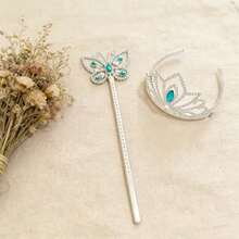 3-Piece Rhinestone Butterfly Crown Magic Wand Set, Luxury Sparkling Hair Accessories, Party Decor, Available In 3 Colors - Blue - View 1