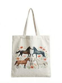 这款多功能帆布手提袋用途广泛，可用作购物袋、手提包或单肩包。这款大容量帆布手提袋轻便柔软，并饰有独特的马匹图案印花设计。它也是学生书包或通勤单肩包的理想之选。 - 彩色 - 查看 7