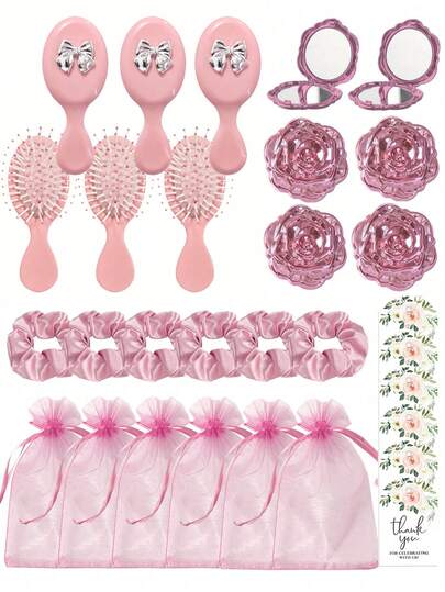 Brodark Bộ quà tặng ngày Valentine gồm 5/30 món: Gương gấp mini hình hoa hồng, dây buộc tóc nơ, túi dây rút và thiệp cảm ơn (5 món mỗi bộ, 30 món cho 6 bộ), thích hợp cho tiệc cưới, quà tặng đám cưới, tiệc độc thân, tiệc sinh nhật, tựu trường, quà tặng cho gia đình, bạn bè, bạn gái, mẹ, sử dụng hàng ngày.