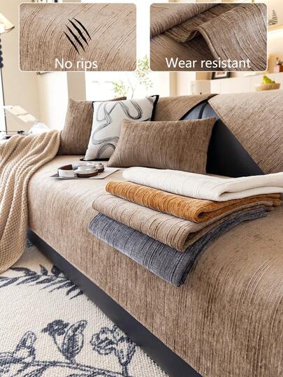 1件舒适雪尼尔沙发垫套，四季通用现代简约防滑沙发座垫保护套，防尘可水洗沙发套，时尚柔软不易褪色，宠物友好，适用于卧室、办公室、客厅、L型沙发以及1/2/3/4座沙发。