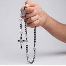 St. Benedict Hematite Rosary Necklace On Cord With Cross And Medals - 彩色 - 查看 1
