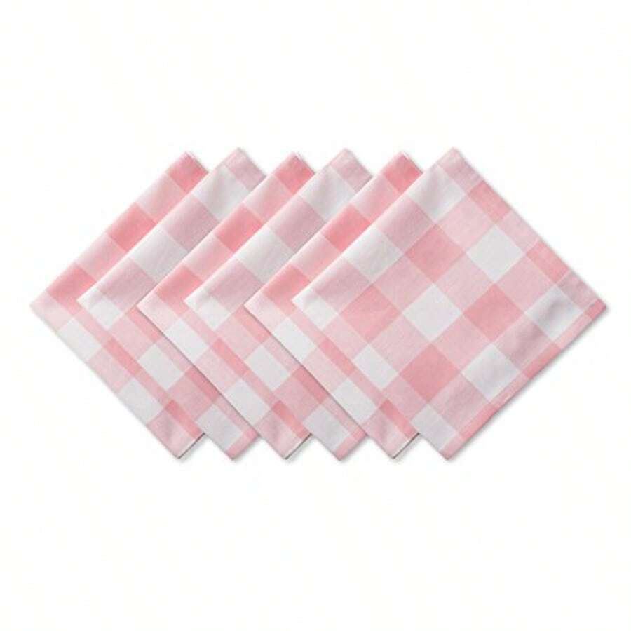 Table Napkins - Pink White Buffalo Check - View 1