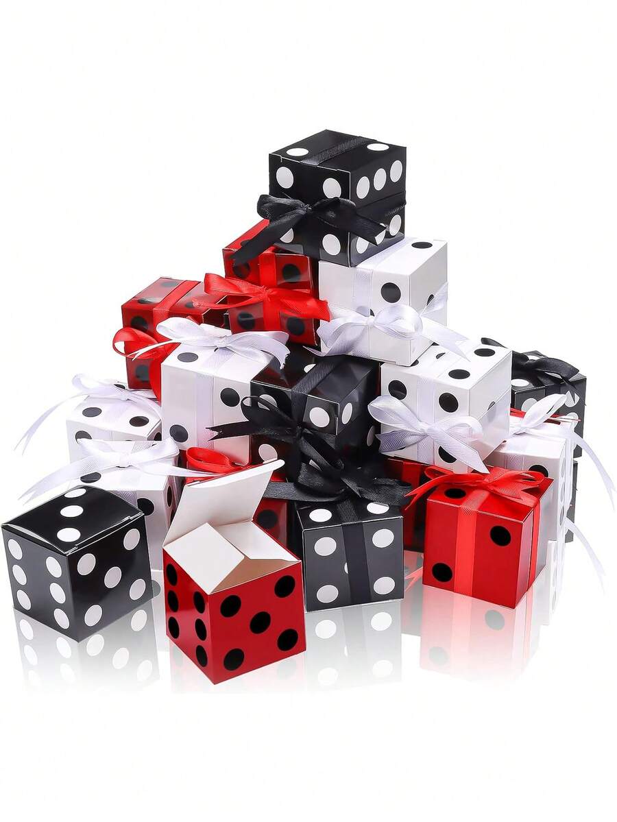 10个骰子派对礼盒，带丝带，游戏主题派对装饰骰子礼品包装盒，适用于生日派对、拍照道具、单身派对回礼、礼品包装用品、桌面摆件装饰 - 均碼 - 查看 1