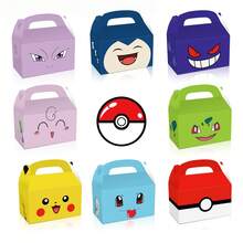 pokemon 8/16个宝可梦派对糖果盒，卡通动漫人物图案，可折叠礼品袋，适合节日生日派对用品，礼品包装盒，手提盒 - 彩色 - 查看 2