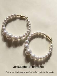 1 Pair Fashionable Minimalist Versatile Pearl Design Hoop Earrings, Suitable Gift For Girls And Women - White - View 2