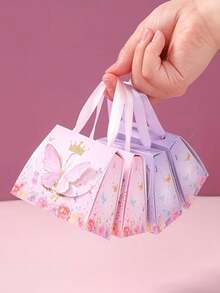 1 pièce Cadeau pour elle/lui, sac cadeau et sac fourre-tout en papier avec couronne de fleurs motif papillon rose et violet. Convient pour le baptême de bébé, le mariage, l'anniversaire. Décoration de fête sur le thème des papillons avec couronne de fleurs et motif papillon, convient pour l'emballage de petits cadeaux - multicolore - Voir 3