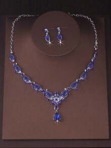 High End Bridal Jewelry Set For Women, Floral Rhinestone Water Drop Shape Necklace And Earrings Set, Stage Performance/Fancy Dress Accessory Necklace - Necklace+Earring Set - View 8