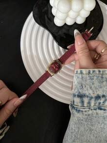 1件女士椭圆形罗马数字休闲优雅石英腕表，适合日常佩戴 - 紅色 - 查看 5