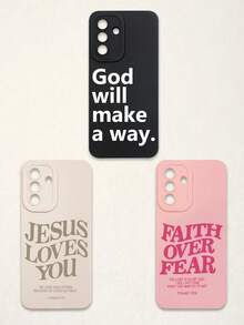 3pcs Christian Style Black/Beige/Pink Phone Cases Compatible With IPhone & Galaxy - Multicolor - View 56