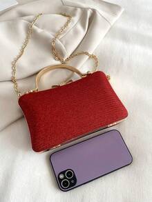 Fashionable Luxury Rhinestone Embellished Square Box Clutch Handbag, Party Evening Bag, Gift For Date - Red - View 5