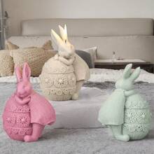 Nuevo molde de silicona con forma de conejo acostado de huevo colorido, molde de decoración del hogar de yeso de conejo de Pascua DIY - A-blanco - Ver 3