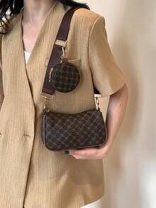 Ví vuông nhỏ họa tiết hình học, túi vuông kiểu retro, túi đeo chéo cổ điển dành cho nữ có ngăn nhỏ, ví và túi xách nhỏ dành cho nữ. - Cà phê nâu - Xem 4