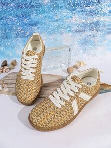 Giày thể thao nữ casual, đế dày, đế bằng, kiểu dáng slip-on, đa năng, thời trang, thoải mái, nhẹ, buộc dây, mũi tròn, thoáng khí. - Màu Khaki - Xem 7