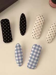 6 Buah Jepit Rambut Kain Motif Kotak-kotak Polkadot, Aksesori Rambut Sehari-hari yang Lucu dan Serbaguna - MultiWarna - View 4