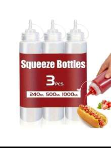 3pcs 4oz Squeeze Bottles With Plastic Caps And Measuring Cups, Rotatable Dispenser Containers Suitable For Ketchup, Tahini, BBQ Sauce, Salad Dressing, Olive Oil, Ideal For Restaurant Use - White - View 1