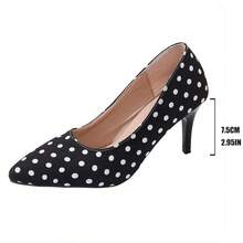 Women's Polka Dot High Heel Shoes, Elegant Versatile Daily Commute Casual Fashion Elegant Slip-On Lightweight Comfortable Outdoor Wear - Black - View 8