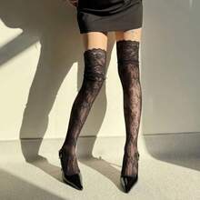 Lace Thigh High Stockings Women Over Knee Sheer Stretchy Boot Socks With Elastic Top Band All Day Comfort And Stylish Look FS1A - trắng - Xem 3