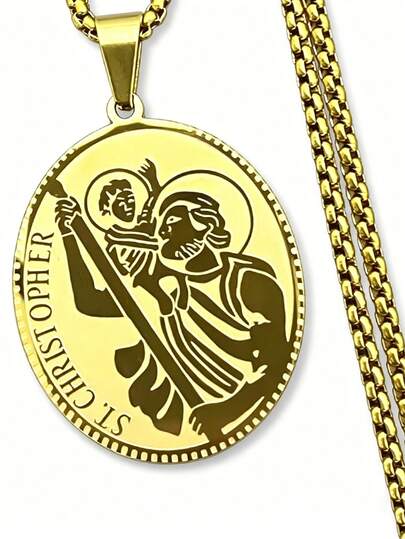 1 chiếc dây chuyền Thánh Christopher, mặt dây chuyền bằng thép không gỉ 304, quà tặng trang sức cho nam và nữ.