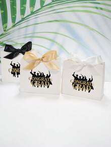 5pcs "CONGRATS GRAD" Graduation Favor Boxes, White Gift Boxes With Gold Foil Lettering & Grad Silhouette Print, Satin Bow Candy Boxes For Graduation Party Supplies - 11.5x4.5x10cm - View 5