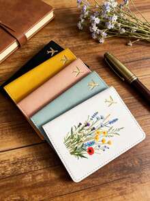 1pc Floral Pattern Passport Holder, Travel Wallet Card Case, Airplane Ticket Holder, Passport Cover, Unisex Minimalist Stylish Foldable Passport Pouch, Travel Essential Accessory, Available In White, Yellow, Blue, Black, Pink, Red - Multicolor - View 11