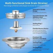Upgraded 3-In-1 Kitchen Sink Drain Strainer (With Cleaning Brush) - Stainless Steel Sink Stopper, Anti-Clogging Sink Food Collector Basket, Quick Drainage Deodorizing Sink Plug, Fits 3 1/2" Drain Hole (Silver - 1 Piece) - A - View 8